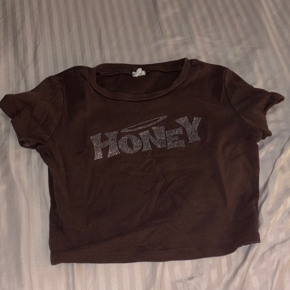 Garage Brown Crop Top with 'Honey' Print